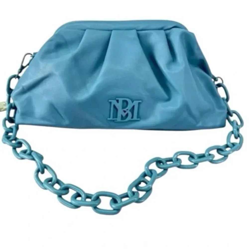 Badgley Mischka Wrapped Frame Clutch Chain Strap Blue Purse NWT MSRP $129 Vegan - Picture 2 of 5